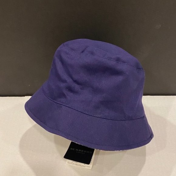 Authentic Burberry London Nova Check Plaid Reversible Bucket Hat Navy Size M NEW - Picture 2 of 3